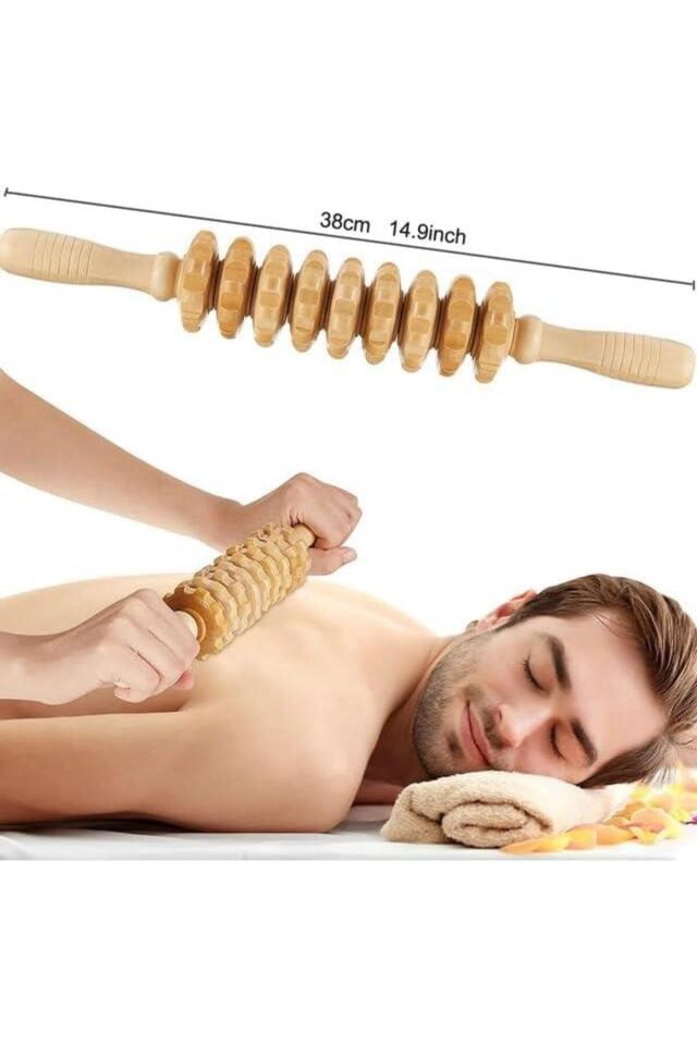 Mucit Home Medikal Ahşap Masaj Merdanesi Bel Boyun Sırt Bacak Masaj Aleti Selült Giderici 1.Kalite