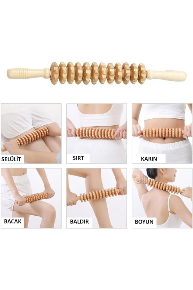 Mucit Home Medikal Ahşap Masaj Merdanesi Bel Boyun Sırt Bacak Masaj Aleti Selült Giderici 1.Kalite