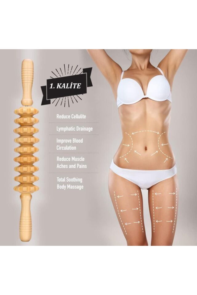 Mucit Home Medikal Ahşap Masaj Merdanesi Bel Boyun Sırt Bacak Masaj Aleti Selült Giderici 1.Kalite