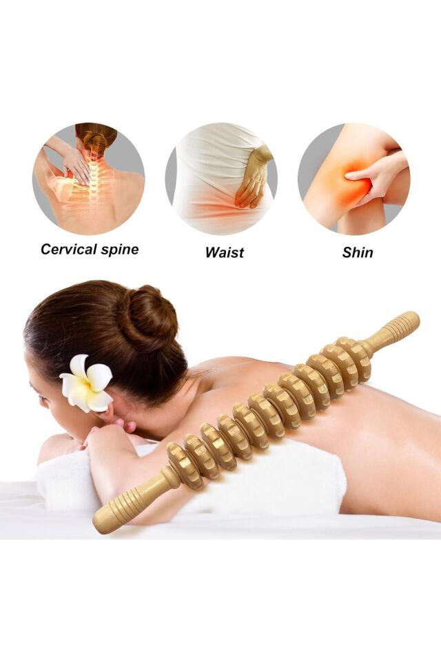 Mucit Home Medikal Ahşap Masaj Merdanesi Bel Boyun Sırt Bacak Masaj Aleti Selült Giderici 1.Kalite