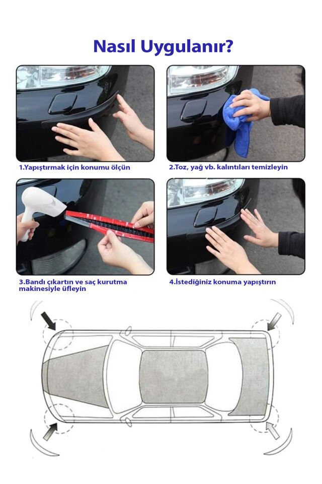 Mucit Home Araçlar İçin Dayanıklı 2 Adet Esnek Tampon Koruma Bandı Çizik Darbe ve Mini Hasar Çarpma Önleyici