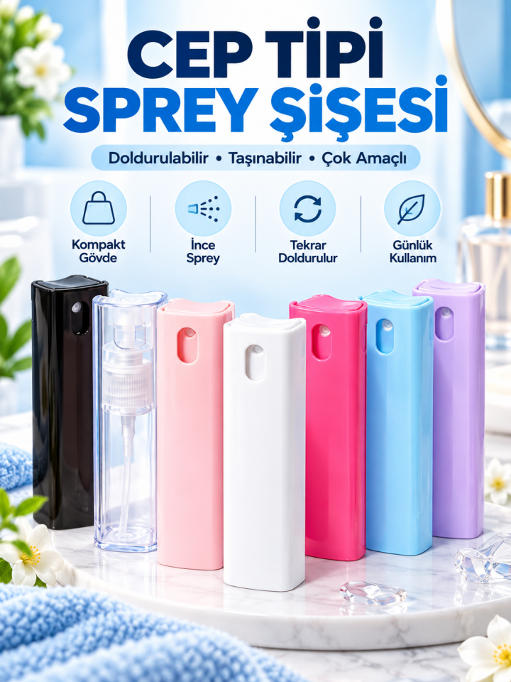 Mucit Home Doldurulabilir Taşınabilir Renkli Parfüm Kolanya Şişesi Plastik Cep Sprey Kutu
