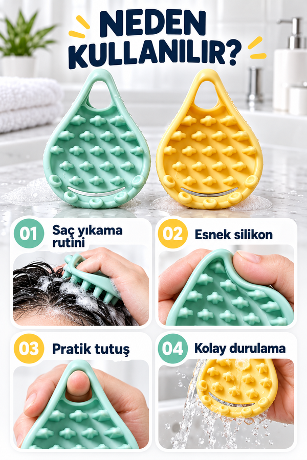 Mucit Home Yüksek Esneklikli Kafa Masaj Saç Yıkama Şampuan Arındırıcı Tarak