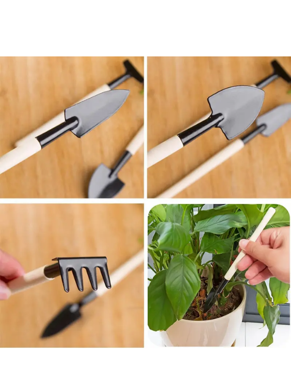 Mucit Home 3’lü Mini Bahçe Seti Kürek Tırmık Çapa El Aletleri Saksı, Balkon ve Çiçek Dikim Bahçe Malzemeleri