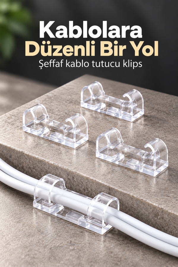 Mucit Home  40adet Kablo Düzenleyici Duvar Fayans Cam Kablo Tutucu Yapışkanlı Klips Kablo Sabitleme