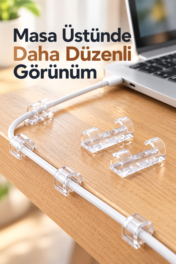 Mucit Home  40adet Kablo Düzenleyici Duvar Fayans Cam Kablo Tutucu Yapışkanlı Klips Kablo Sabitleme