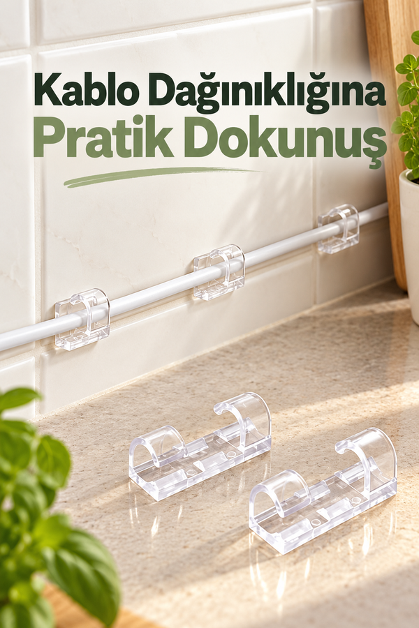 Mucit Home  40adet Kablo Düzenleyici Duvar Fayans Cam Kablo Tutucu Yapışkanlı Klips Kablo Sabitleme