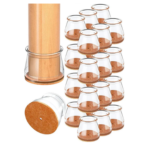 24 Adet Yuvarlak Sandalye Pabucu (T:3,6cm U:3,6cm) Şeffaf Silikon İnce Keçeli Sandalye Pabucu