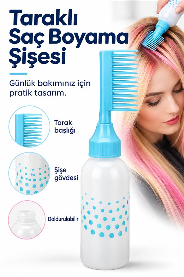 Mucit Home Taraklı Saç Boyama Şişesi Bakım Tarağı Saç Bakım Yağı Aplikatörü Saç Boyama Tarağı Şişesi