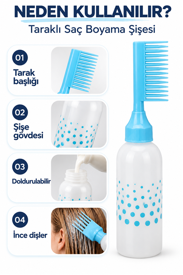 Mucit Home Taraklı Saç Boyama Şişesi Bakım Tarağı Saç Bakım Yağı Aplikatörü Saç Boyama Tarağı Şişesi