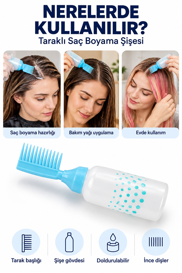 Mucit Home Taraklı Saç Boyama Şişesi Bakım Tarağı Saç Bakım Yağı Aplikatörü Saç Boyama Tarağı Şişesi