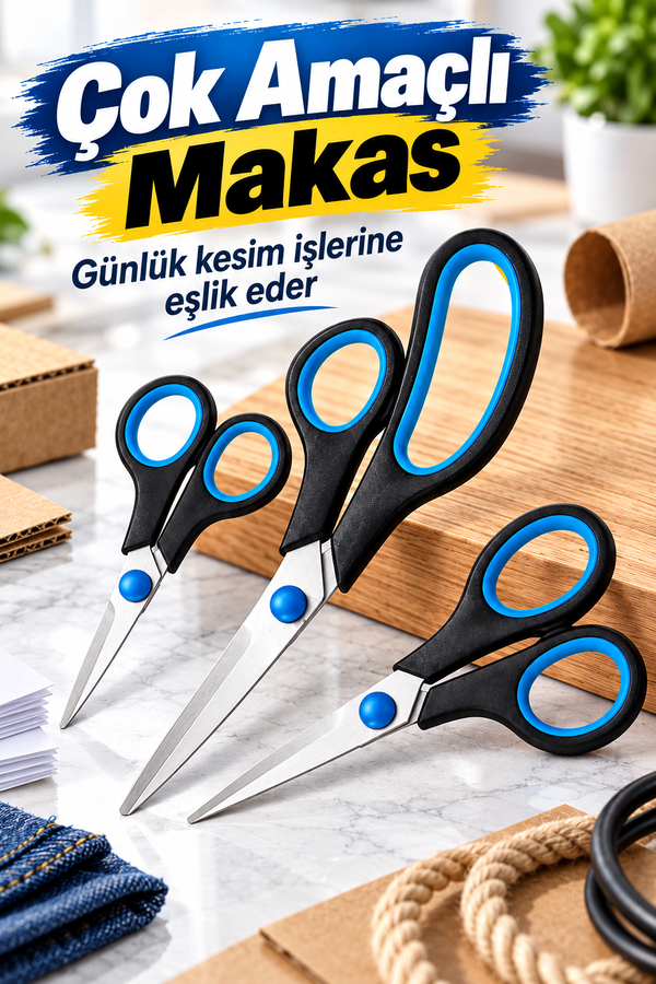 Mucit Home Keskin Makas Seti 3 lü Paslanmaz Çelik Dayanıklı Ambalaj Kesme Makası
