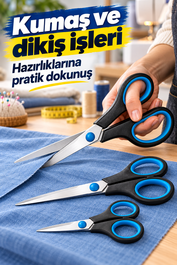 Mucit Home Keskin Makas Seti 3 lü Paslanmaz Çelik Dayanıklı Ambalaj Kesme Makası