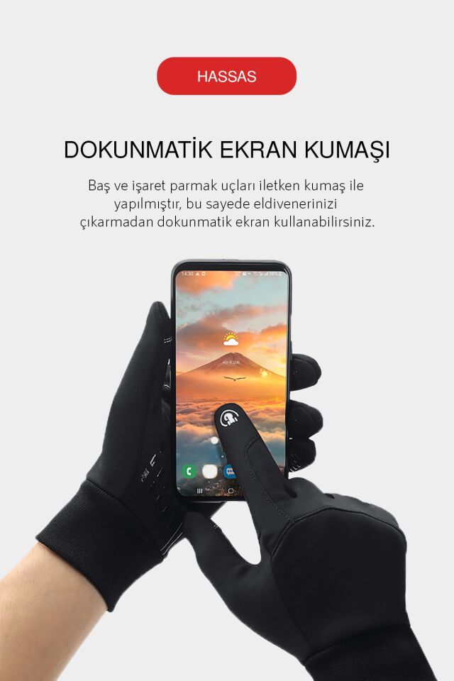Mucit Home XL Soğuk Rüzgar Geçirmez Suya Dayanlıklı Dokunmatik Eldiven Parmak Korumalı MotorEldiveni