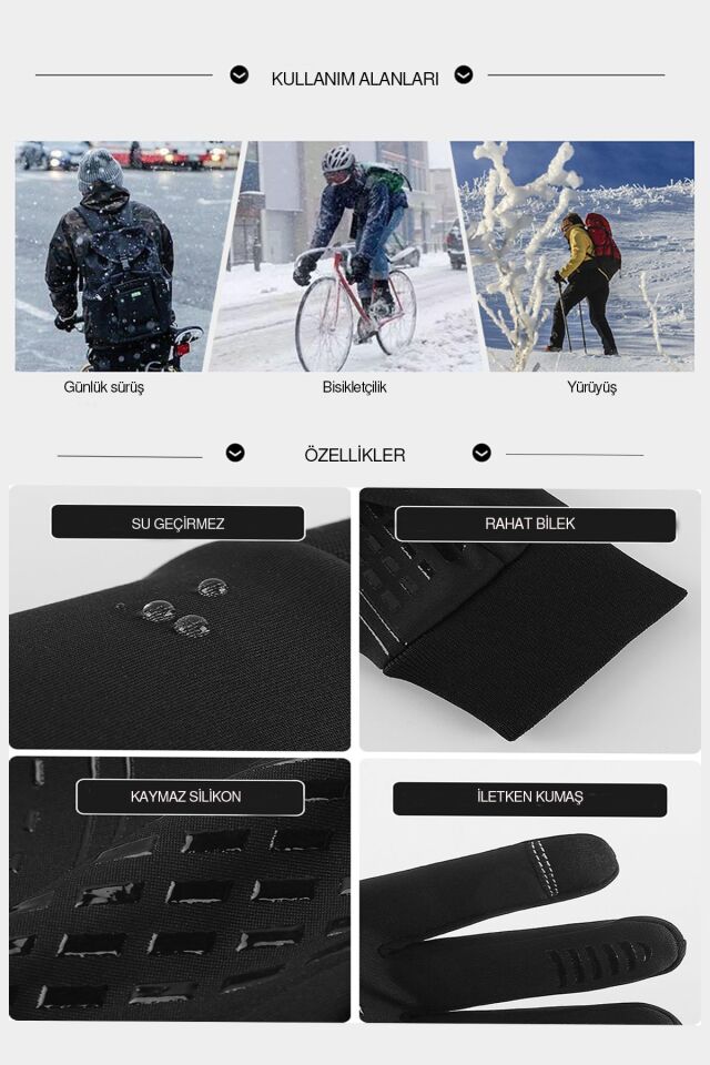 Mucit Home XL Soğuk Rüzgar Geçirmez Suya Dayanlıklı Dokunmatik Eldiven Parmak Korumalı MotorEldiveni