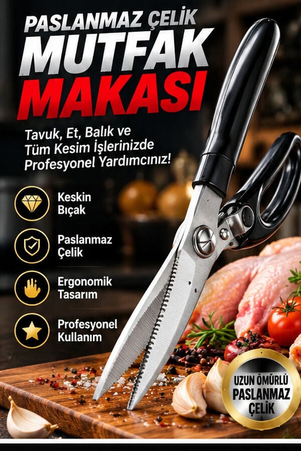 Mucit Home Paslanmaz Çelik Mutfak Makası Tavuk Makası Et Balık Kesici Profesyonel Makas