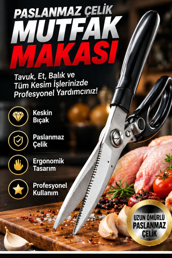 Mucit Home Paslanmaz Çelik Mutfak Makası Tavuk Makası Et Balık Kesici Profesyonel Makas