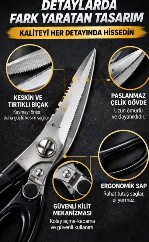 Mucit Home Paslanmaz Çelik Mutfak Makası Tavuk Makası Et Balık Kesici Profesyonel Makas