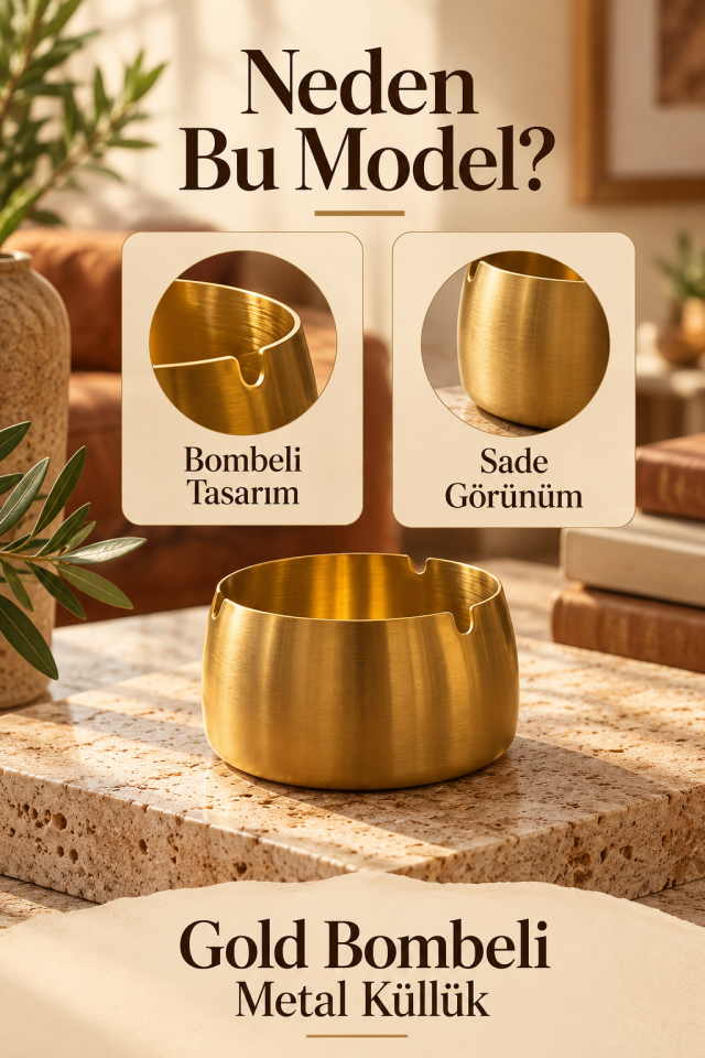 Mucit Home Gold Bombeli Paslanmaz Metal Küllük – Modern ve Şık Tasarım
