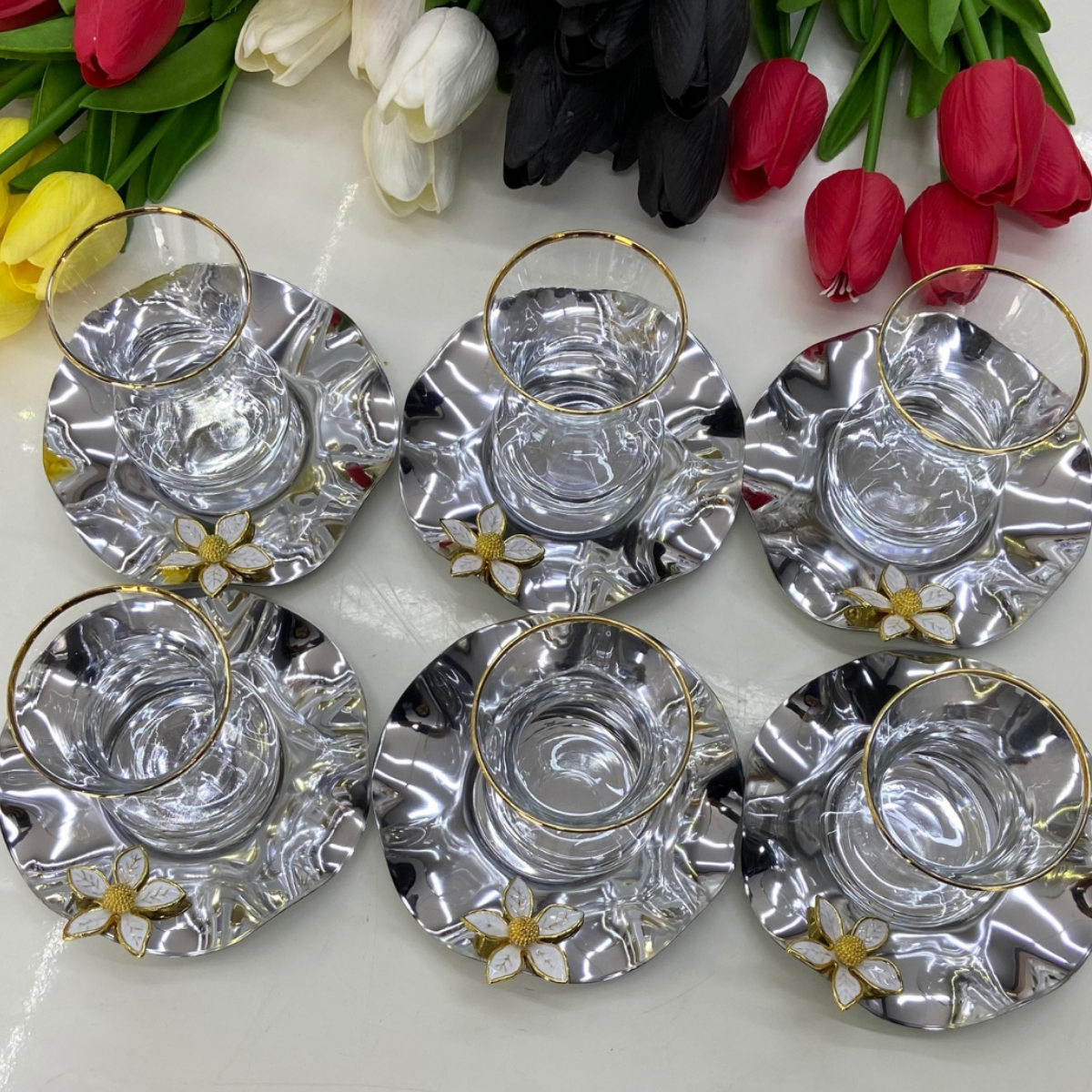 Mucit Home  6 lı  Gümüş Çay Tabağı