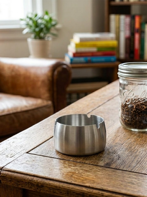 Mucit Home Gümüş Bombeli Paslanmaz Metal Küllük – Modern ve Şık Tasarım