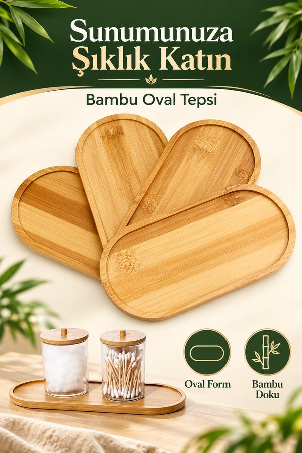 Mucit Home   Bambu Oval Sunum Ve Servis Tepsisi - Ahşap Tepsi - Yağdanlık Altlığı