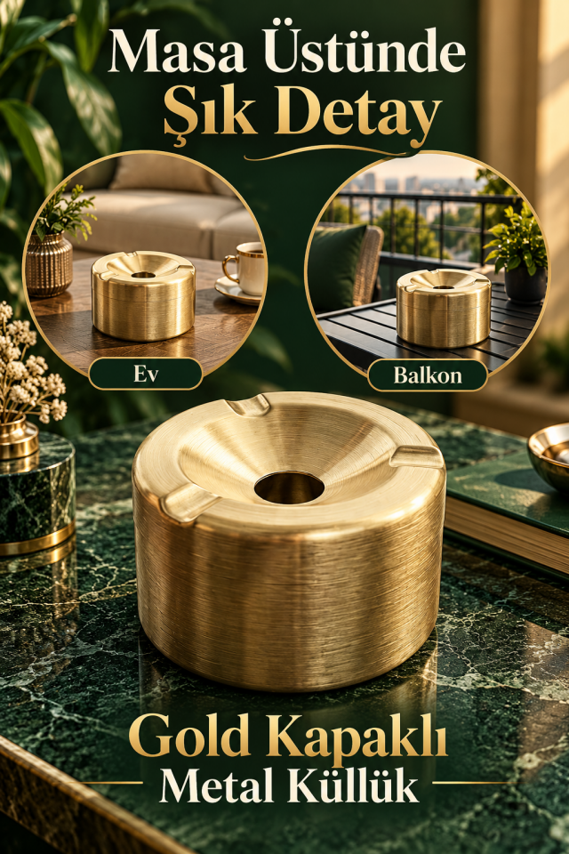 Mucit Home Araç İçi Gold Kapaklı Kokusuz Paslanmaz Metal Küllük – Modern ve Şık Tasarım