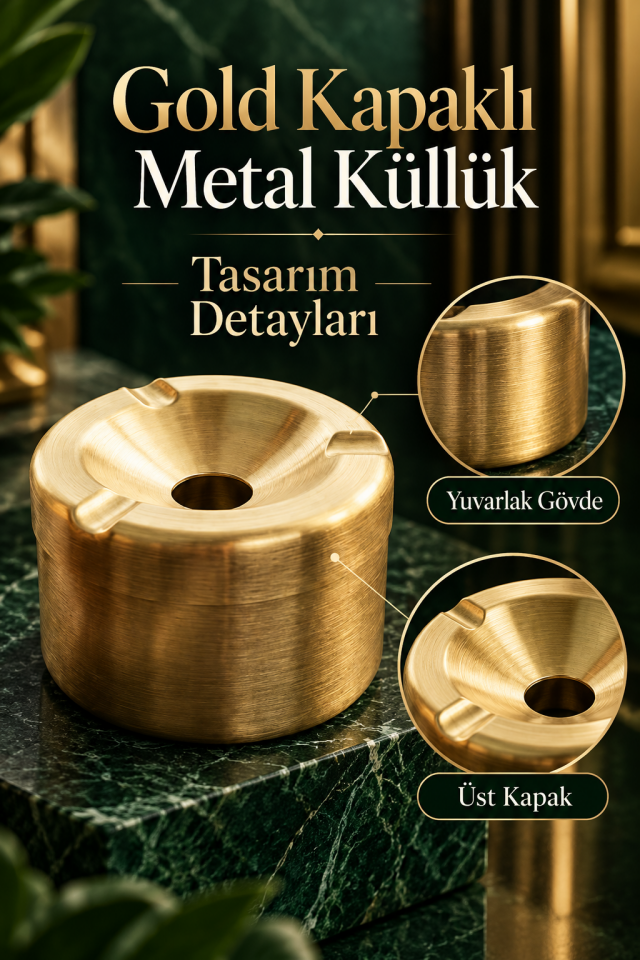 Mucit Home Araç İçi Gold Kapaklı Kokusuz Paslanmaz Metal Küllük – Modern ve Şık Tasarım