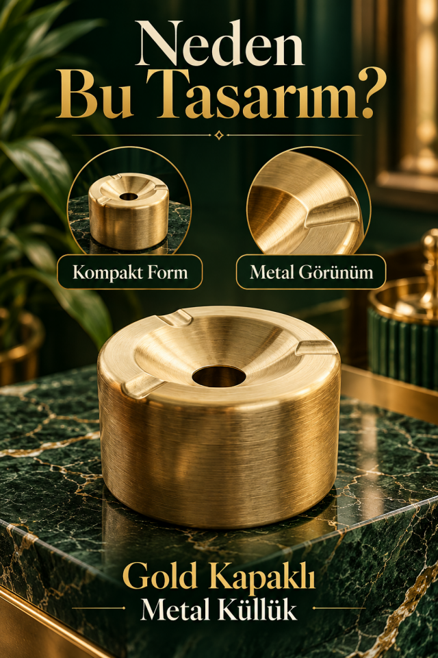 Mucit Home Araç İçi Gold Kapaklı Kokusuz Paslanmaz Metal Küllük – Modern ve Şık Tasarım