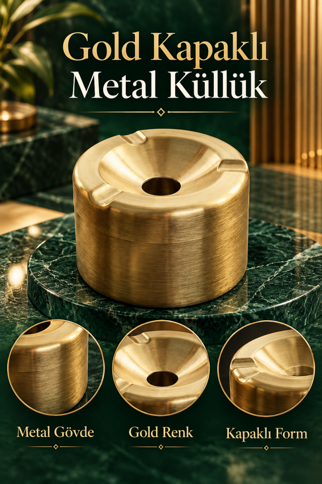 Mucit Home Araç İçi Gold Kapaklı Kokusuz Paslanmaz Metal Küllük – Modern ve Şık Tasarım