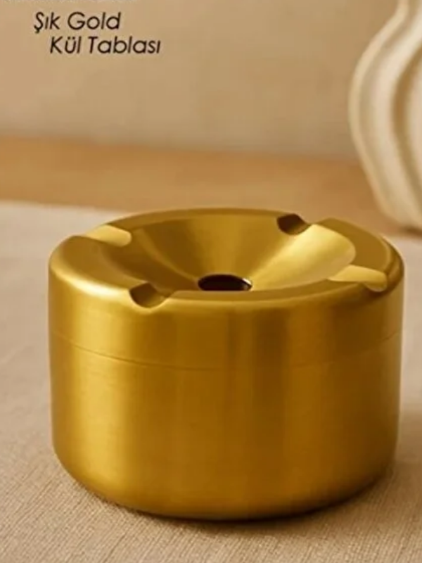 Mucit Home Araç İçi Gold Kapaklı Kokusuz Paslanmaz Metal Küllük – Modern ve Şık Tasarım
