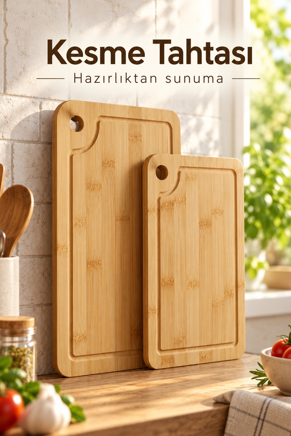 Mucit Home 2’li Bambu Kesme Tahtası Seti Doğal Dayanıklı Mutfak Kesim Tahtası