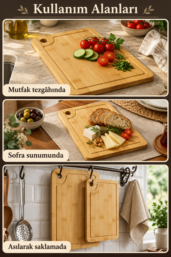 Mucit Home 2’li Bambu Kesme Tahtası Seti Doğal Dayanıklı Mutfak Kesim Tahtası
