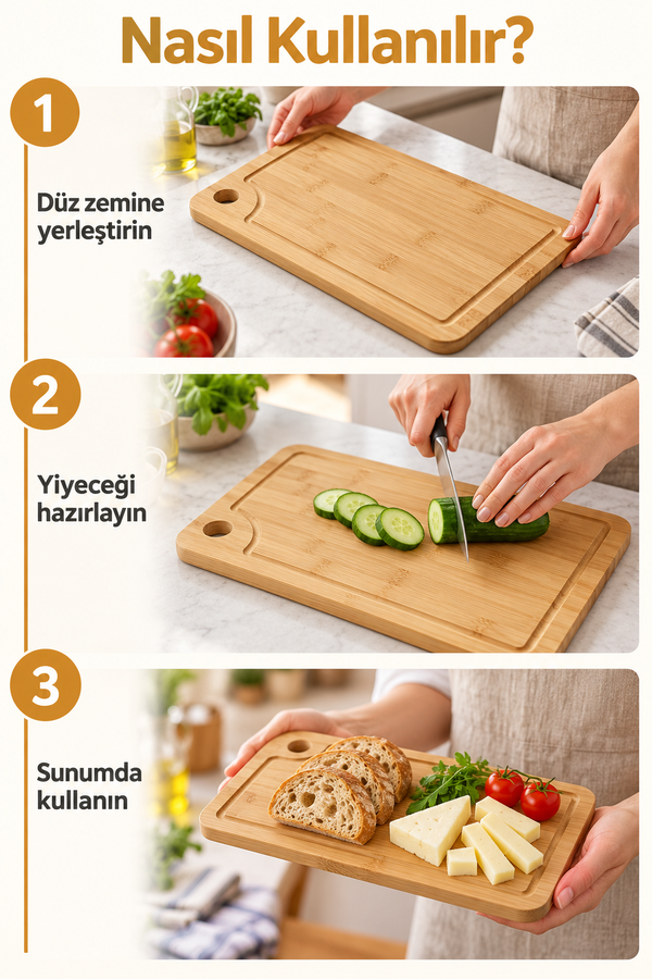 Mucit Home 2’li Bambu Kesme Tahtası Seti Doğal Dayanıklı Mutfak Kesim Tahtası