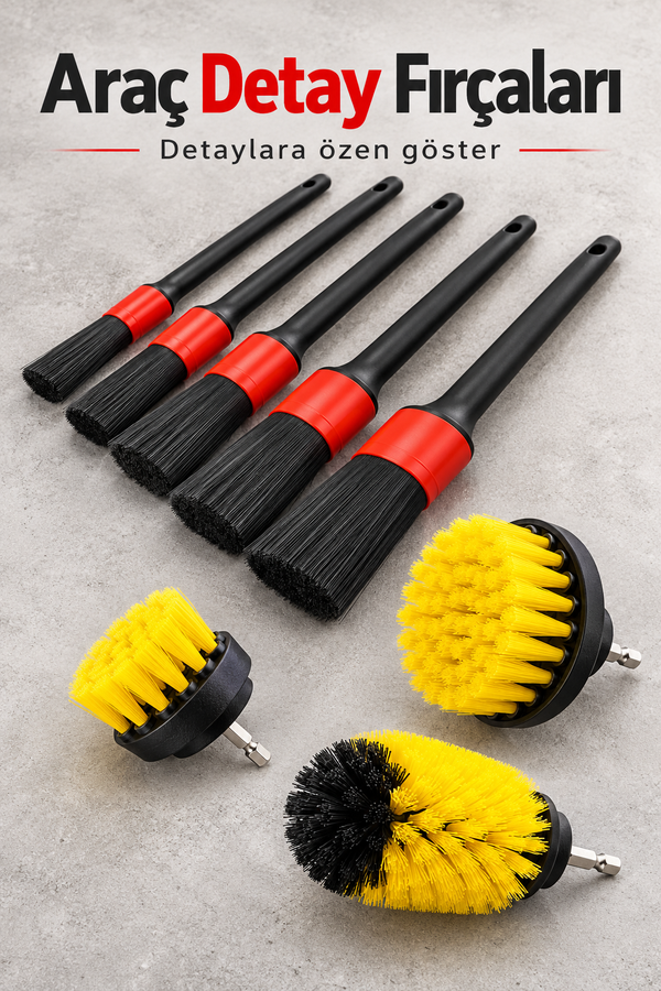 Mucit Home   8 Parça Araç Iç Ve Dış Matkap Ucu Uyumlu Detaylı Bakım Fırça Temizleme Seti