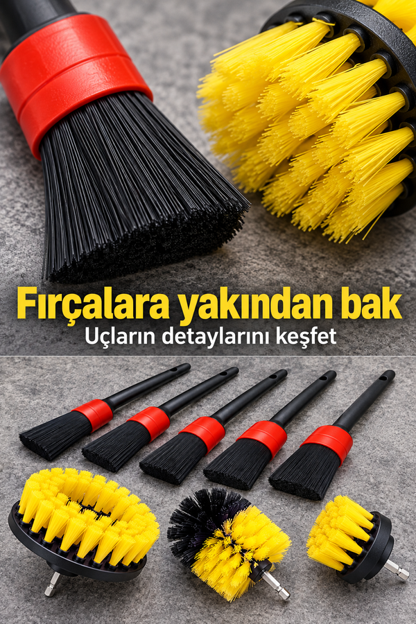 Mucit Home   8 Parça Araç Iç Ve Dış Matkap Ucu Uyumlu Detaylı Bakım Fırça Temizleme Seti