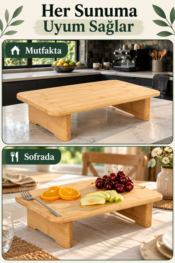 Mucit Home Ayaklı Bambu Dikdörtgen Kesim Tahtası, Kesme Tahtası, Ekmek Tahtası, Et Tahtası, Sebze Tahtası