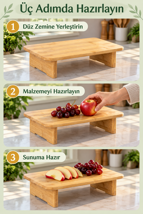 Mucit Home Ayaklı Bambu Dikdörtgen Kesim Tahtası, Kesme Tahtası, Ekmek Tahtası, Et Tahtası, Sebze Tahtası