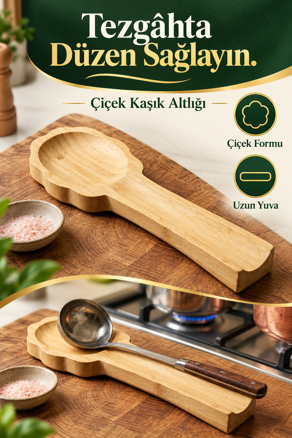Mucit Home Bambu Çiçek Kaşık Altlığı / Kaşıklık