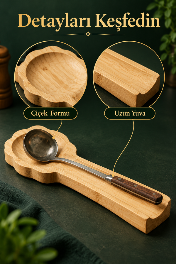 Mucit Home Bambu Çiçek Kaşık Altlığı / Kaşıklık