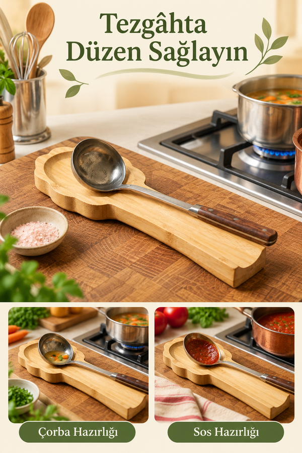 Mucit Home Bambu Çiçek Kaşık Altlığı / Kaşıklık