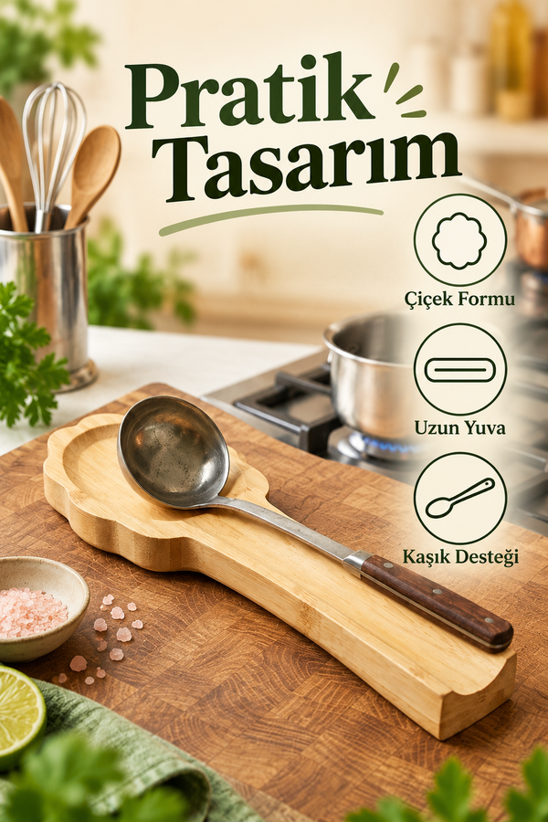 Mucit Home Bambu Çiçek Kaşık Altlığı / Kaşıklık