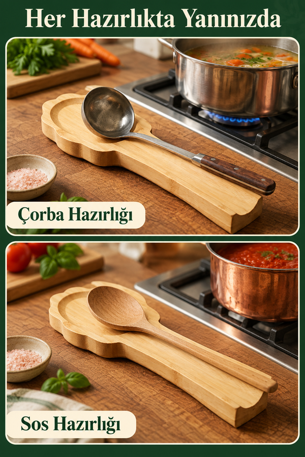 Mucit Home Bambu Çiçek Kaşık Altlığı / Kaşıklık
