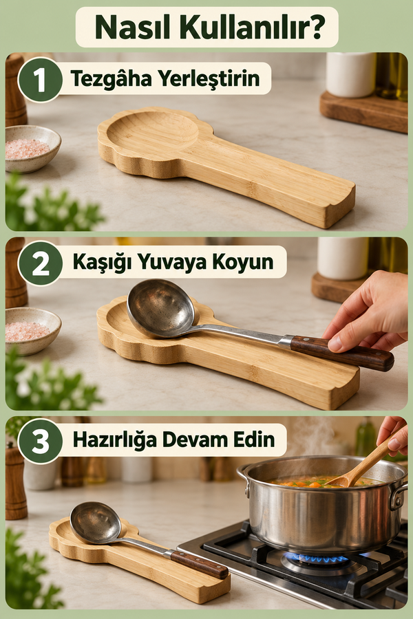 Mucit Home Bambu Çiçek Kaşık Altlığı / Kaşıklık