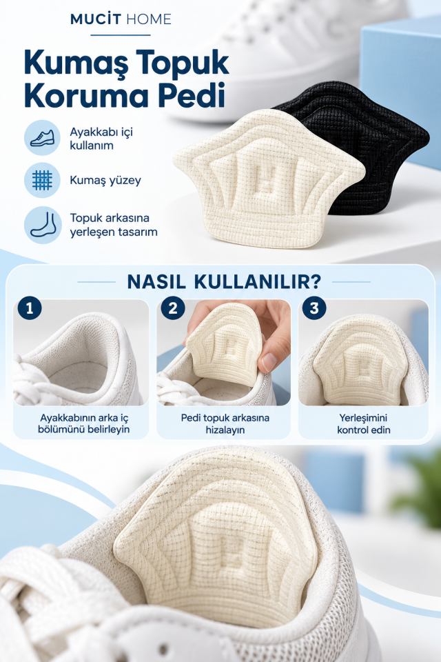 Mucit Home Ortopedik Ayakkabı Vurma Önleyici Topuk Daraltma Kumaş Topuk Koruma Yastığı 1 ÇİFT
