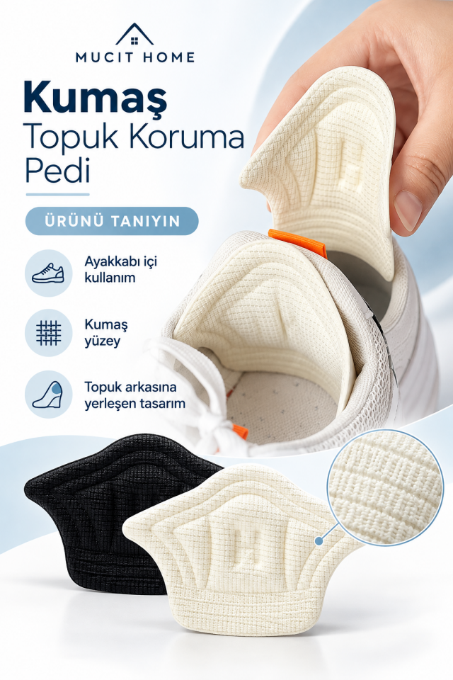 Mucit Home Ortopedik Ayakkabı Vurma Önleyici Topuk Daraltma Kumaş Topuk Koruma Yastığı 1 ÇİFT