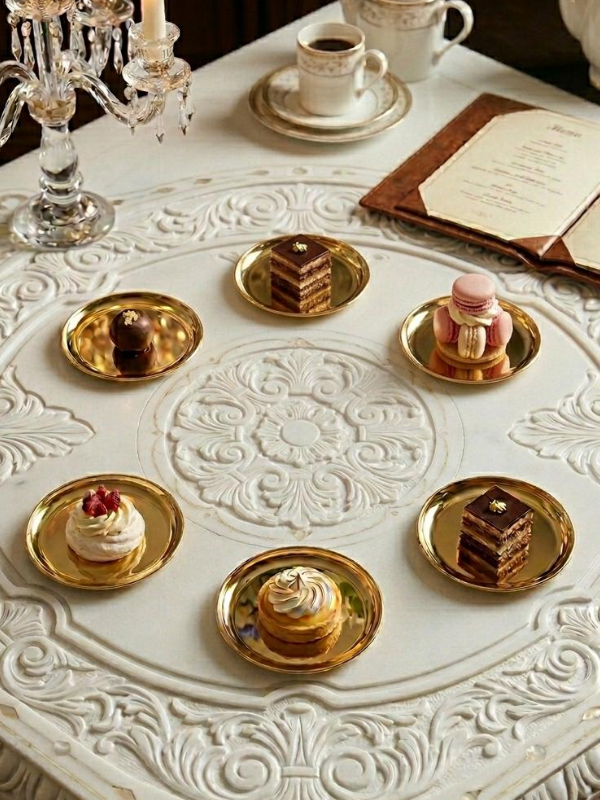 Mucit Home 6 Adet Gold Paslanmaz Çelik Pasta Tatlı Tabağı - Bayramlık Misafir Seti