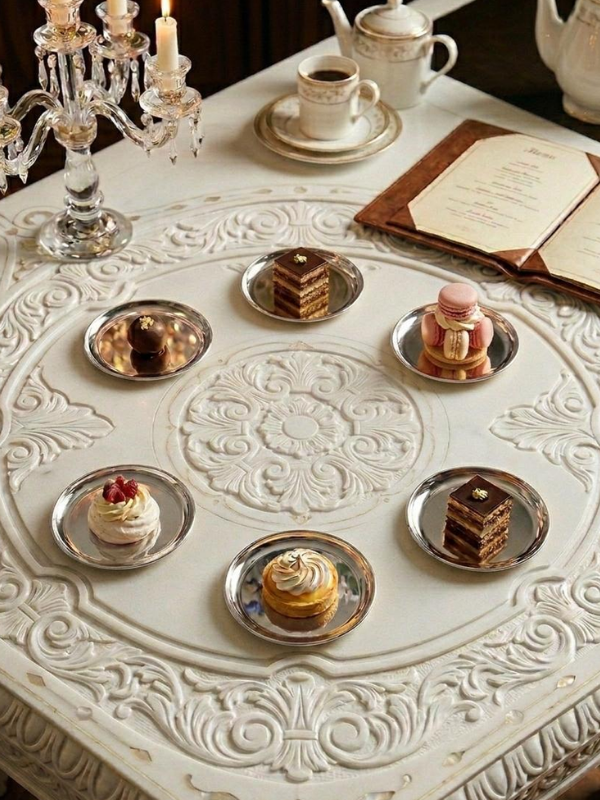 Mucit Home 6 Adet Gümüş Paslanmaz Çelik Pasta Tatlı Tabağı - Bayramlık Misafir Seti