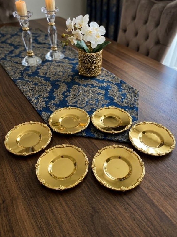 Mucit Home Vintage Serisi Elegance Gold Çay Tabağı Seti 6 Adet - Bayramlık Servis Seti