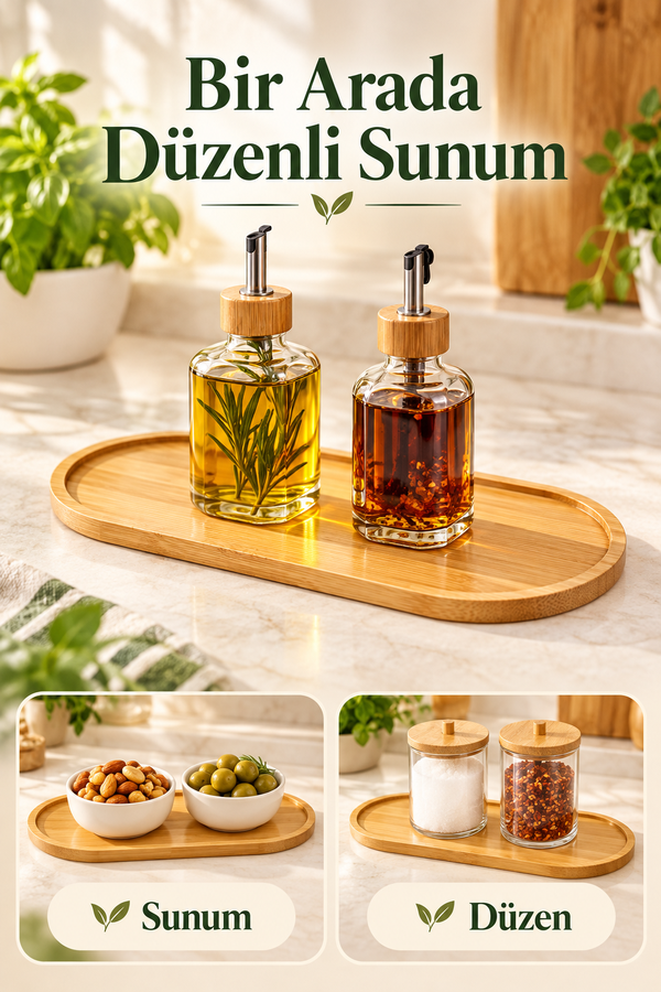 Mucit Home Bambu Oval Sunum Ve Servis Tepsisi - Ahşap Tepsi - Yağdanlık Altlığı